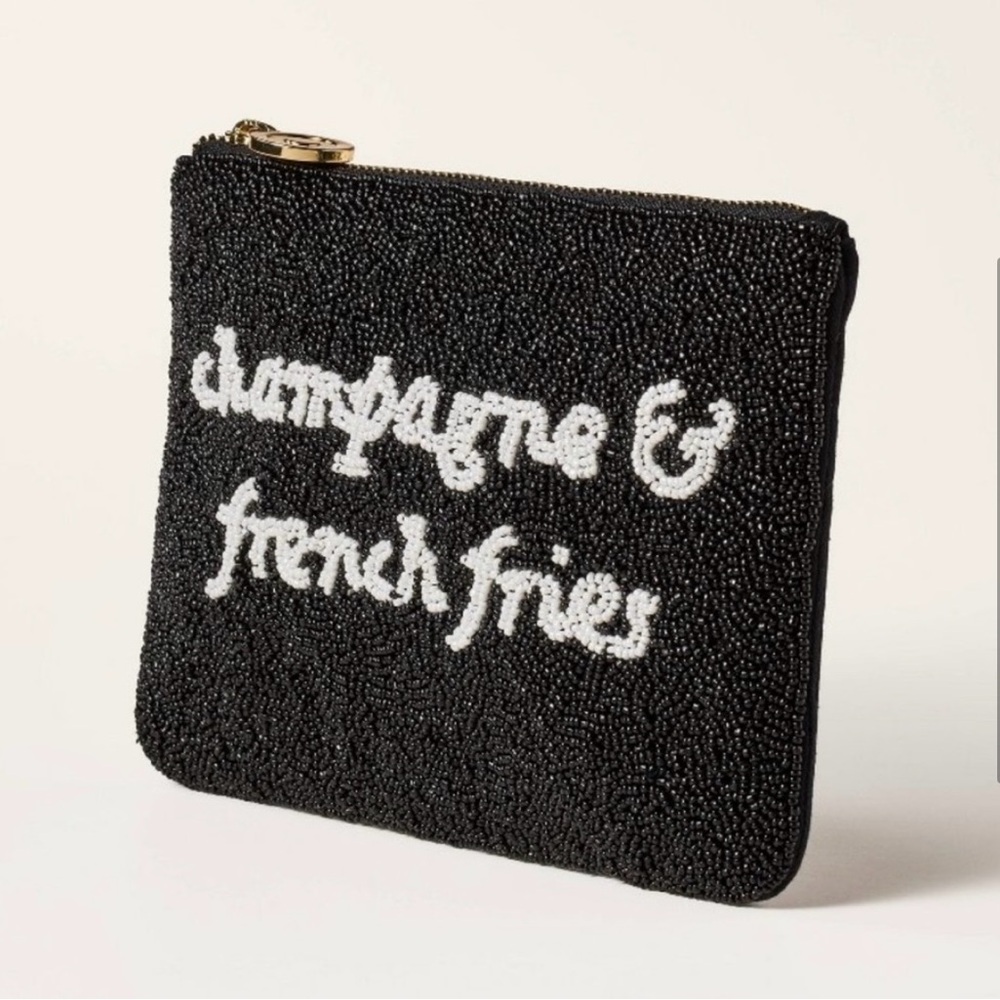Fun kate spade Black Beaded Clutch Champagne & French Fries NWT